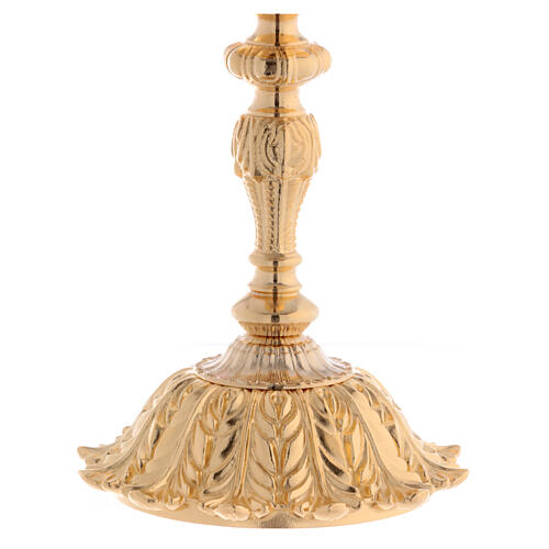 Gold plated brass chalice and ciborium with flower on the base 7