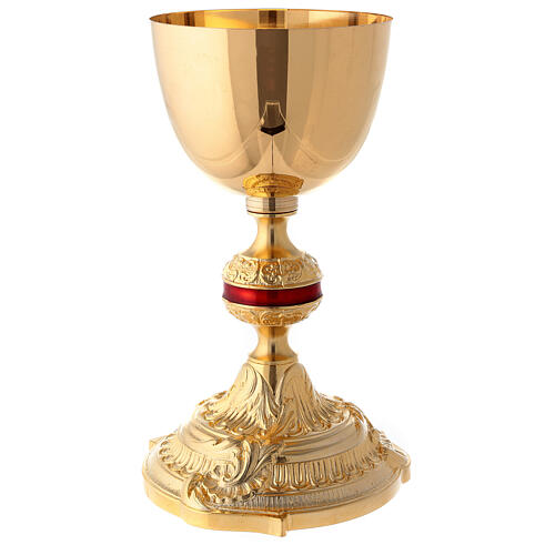 Goblet and pyx in gold-plated brass and red enamel knot 2