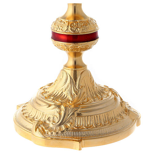 Goblet and pyx in gold-plated brass and red enamel knot 5