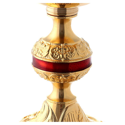 Goblet and pyx in gold-plated brass and red enamel knot 6