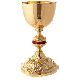 Brass chalice and ciborium with red ennameled node