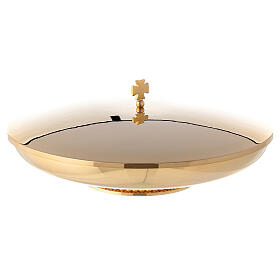 Pisside dorata bassa con coperchio e base decorata diam. 23 cm