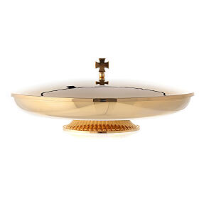 Pisside dorata bassa con coperchio e base decorata diam. 23 cm