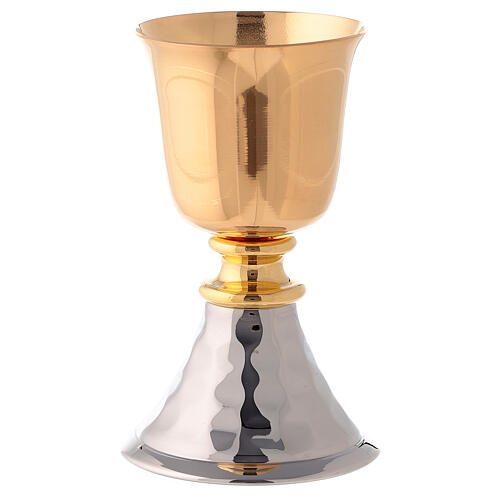 Gold plated brass chalice for traveling 4 in hammered silver plated base 1