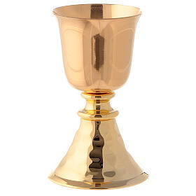 Simple small chalice for traveling in gold plated brass hammered base