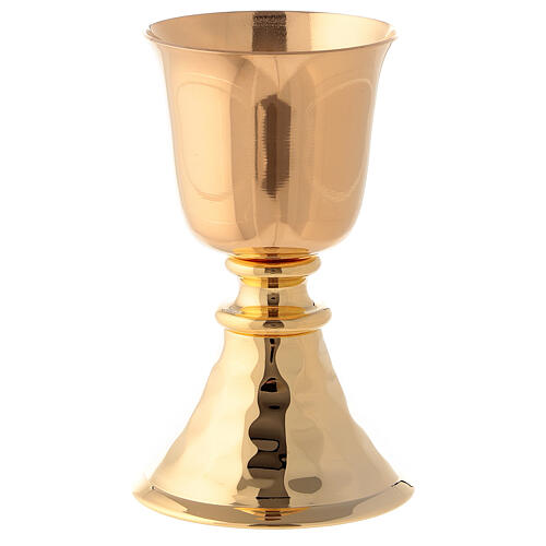 Simple small chalice for traveling in gold plated brass hammered base 1