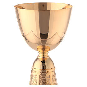 Chalice and paten with bell-mouthed base in gold plated brass 18 cm