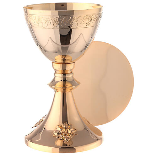 Chalice and paten with applied vine gold plated brass 20 cm 1