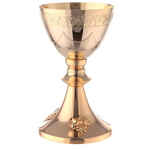 Chalice and paten with applied vine gold plated brass 20 cm 3