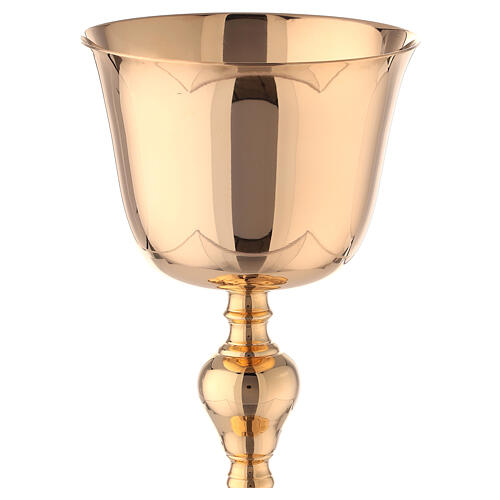 Set of Chalice and Paten turned polished gold plated brass 8 3/4 in 2