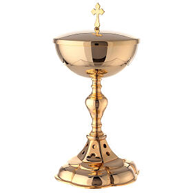 Turned ciborium with drop-shaped node gold plated brass h 10 in