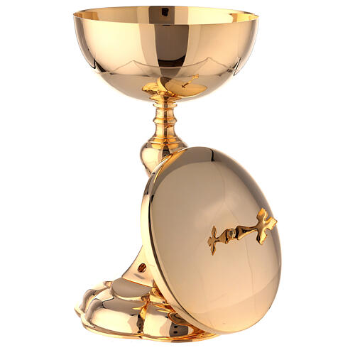 Turned ciborium with drop-shaped node gold plated brass h 10 in 4