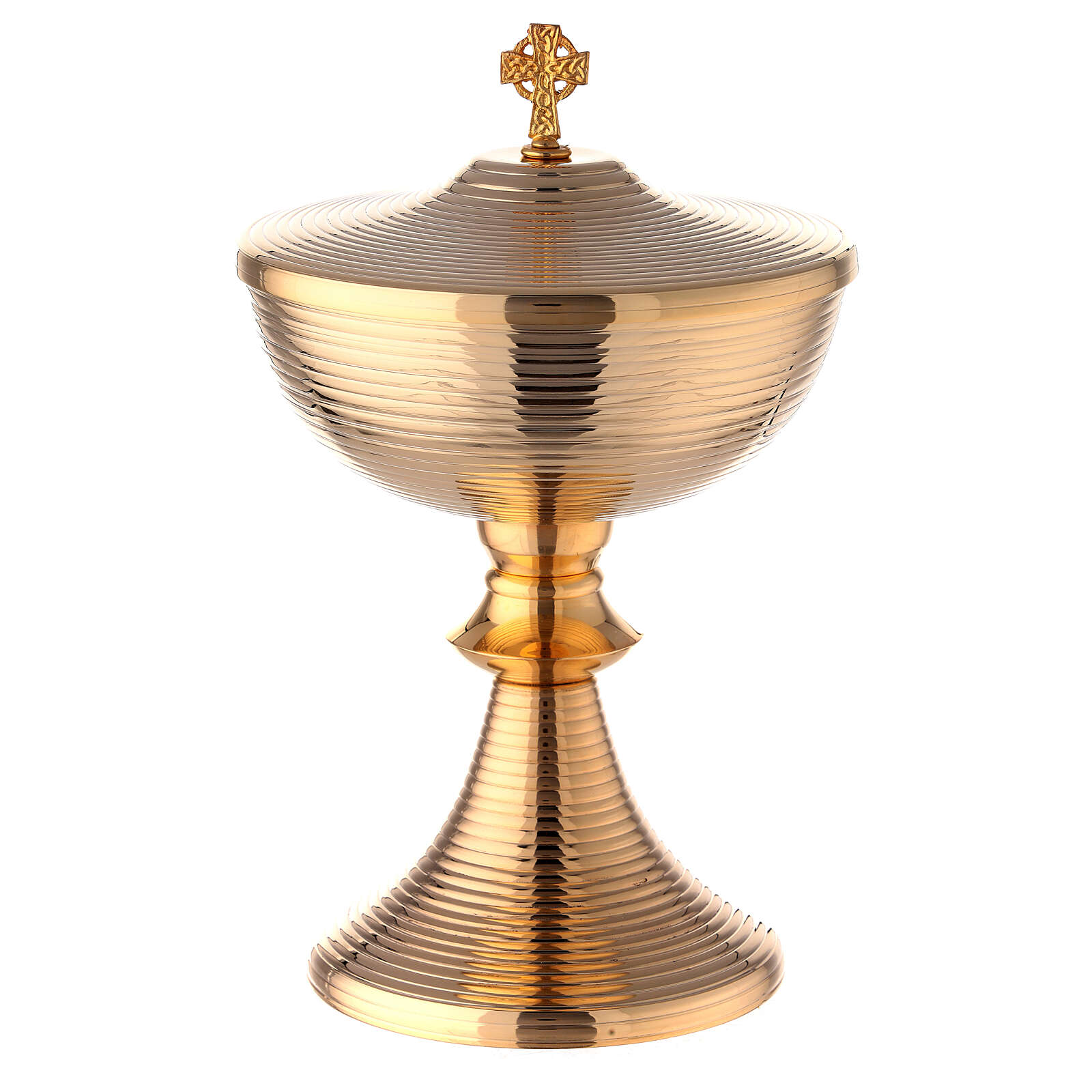 Striped Ciborium With Celtic Cross Gold Plated Brass 24 Cm 