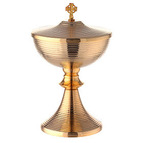 Striped gold plated ciborium with Celtic cross 9 1/2 in