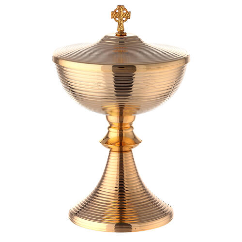 Striped gold plated ciborium with Celtic cross 9 1/2 in 1