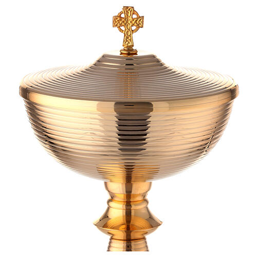 Striped gold plated ciborium with Celtic cross 9 1/2 in 2