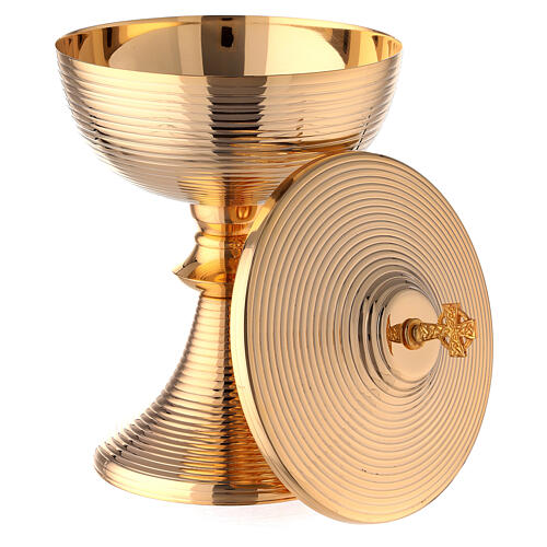 Striped gold plated ciborium with Celtic cross 9 1/2 in 4