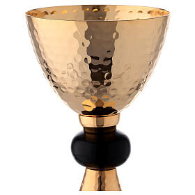 Hammered gold plated set of chalice ciborium and paten with black node