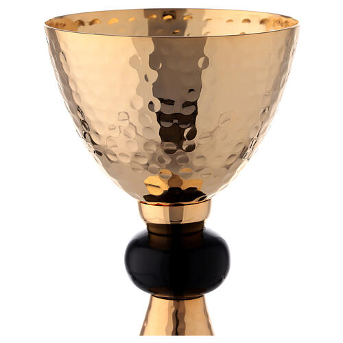 Hammered gold plated set of chalice ciborium and paten with black node 2