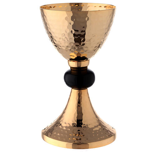 Hammered gold plated set of chalice ciborium and paten with black node 3