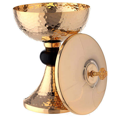 Hammered gold plated set of chalice ciborium and paten with black node 7