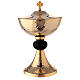 Hammered gold plated set of chalice ciborium and paten with black node s5