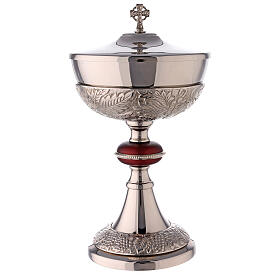 Nickel-plated brass ciborium with grapes and red node