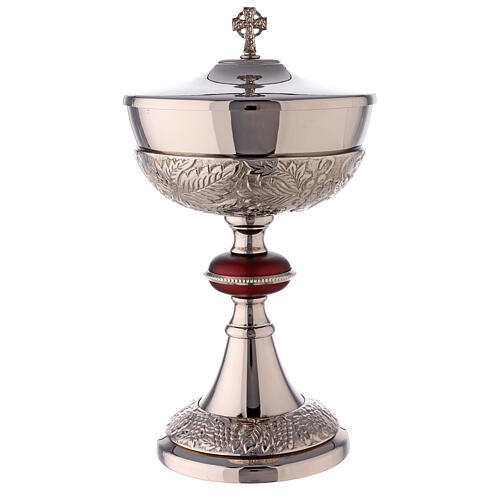 Nickel-plated brass ciborium with grapes and red node 1