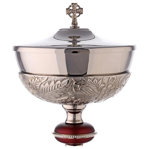 Nickel-plated brass ciborium with grapes and red node 2