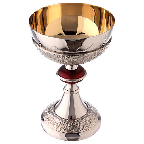 Nickel-plated brass ciborium with grapes and red node 4