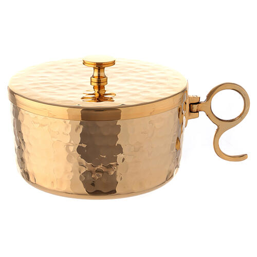 Hammered stackable ciborium in gold plated brass 4 in diameter 1