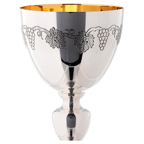 Chalice Molina in silver-plated brass gilt interior grape engraving 2