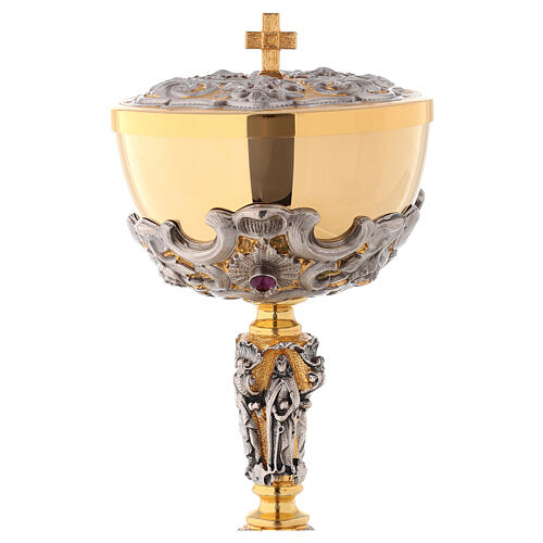 Decorated ciborium of bicolored brass h 23 cm 5
