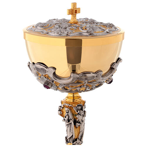 Ciborium in two-tone brass, 23 cm diameter decorated 2