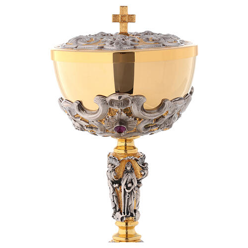 Ciborium in two-tone brass, 23 cm diameter decorated 5