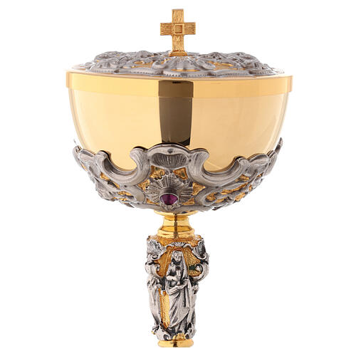 Ciborium in two-tone brass, 23 cm diameter decorated 7