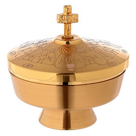 Gold plated brass ciborium with stylized Last Supper d. 10 cm