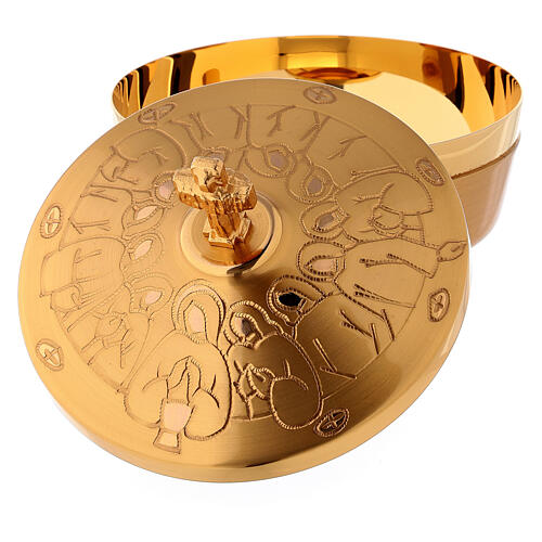 Ciborium in golden brass with Last Supper stylized, diam 10 cm 4