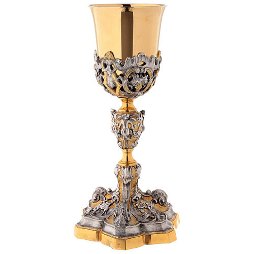 Decorated bicolored brass chalice h 25 cm 1