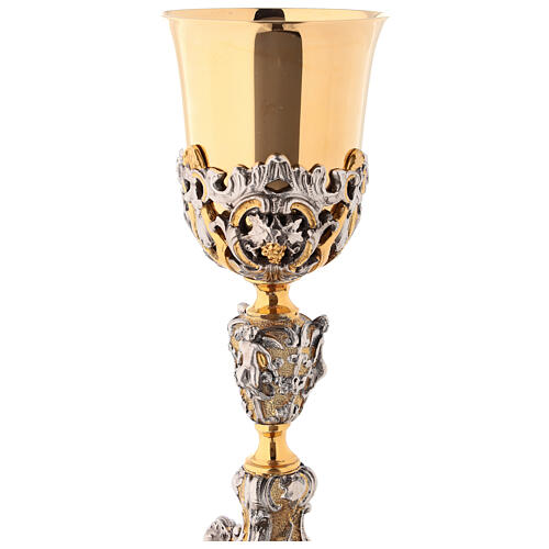 Decorated bicolored brass chalice h 25 cm 2