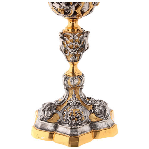 Decorated bicolored brass chalice h 25 cm 4