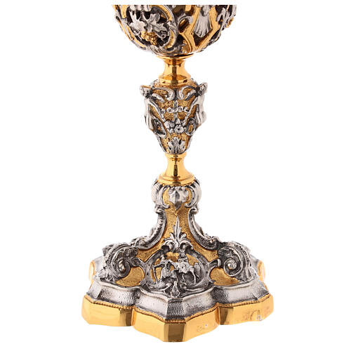 Decorated bicolored brass chalice h 25 cm 5