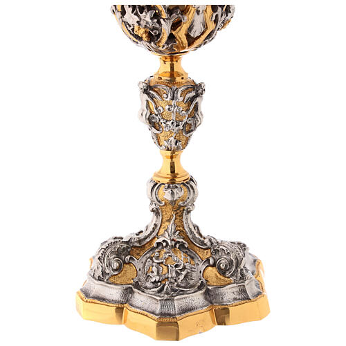 Decorated bicolored brass chalice h 25 cm 6