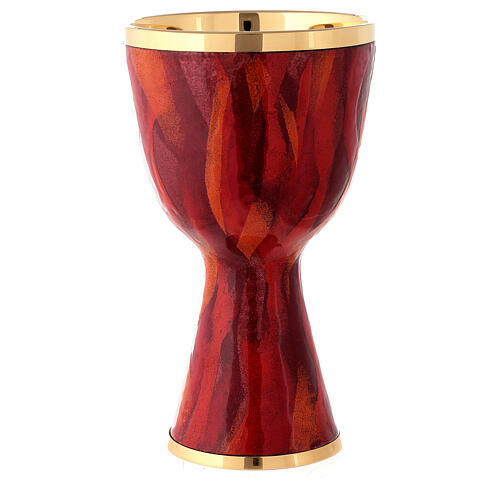 Cálice Génesis esmalte vermelho latão dourado 18,5 cm 1