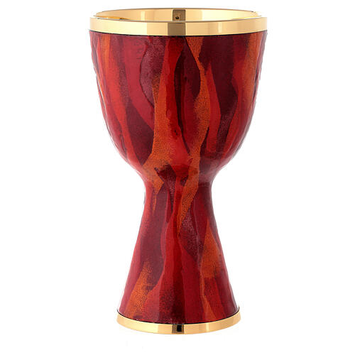 Cálice Génesis esmalte vermelho latão dourado 18,5 cm 3