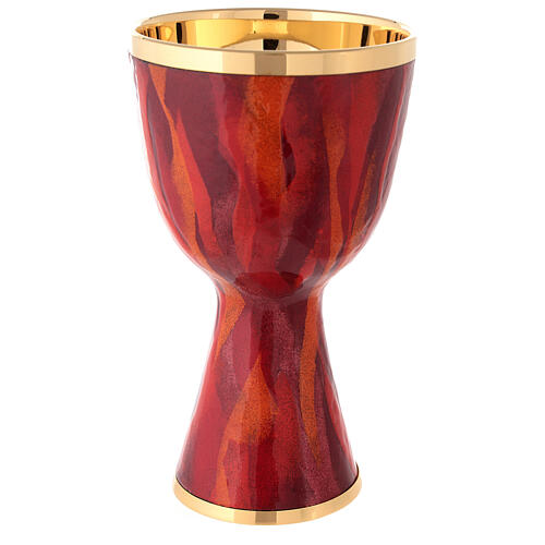 Cálice Génesis esmalte vermelho latão dourado 18,5 cm 5