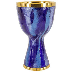 Blue enamelled chalice with rays gold plated brass 18.5 cm