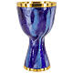 Blue enamelled chalice with rays gold plated brass 18.5 cm s1