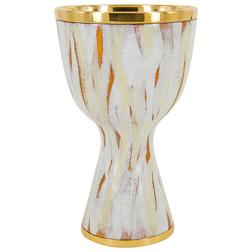 Kelch aus vergoldetem Messing mit Emailarbeit in hellen Tönen, Cuppa aus vergoldetem Silber, 18,5 cm hoch 1