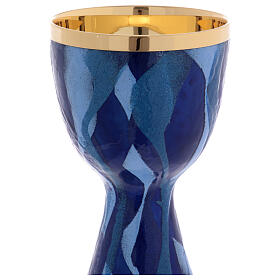 Kelch aus vergoldetem Messing mit Emailarbeit in Blau-Tönen, Cuppa aus vergoldetem Silber, 18,5 cm hoch